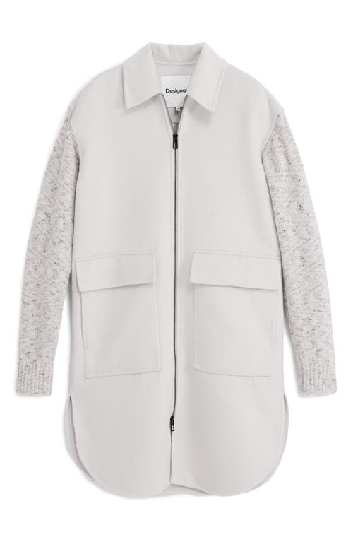 Desigual Mixed Media Longline Overcoat In White