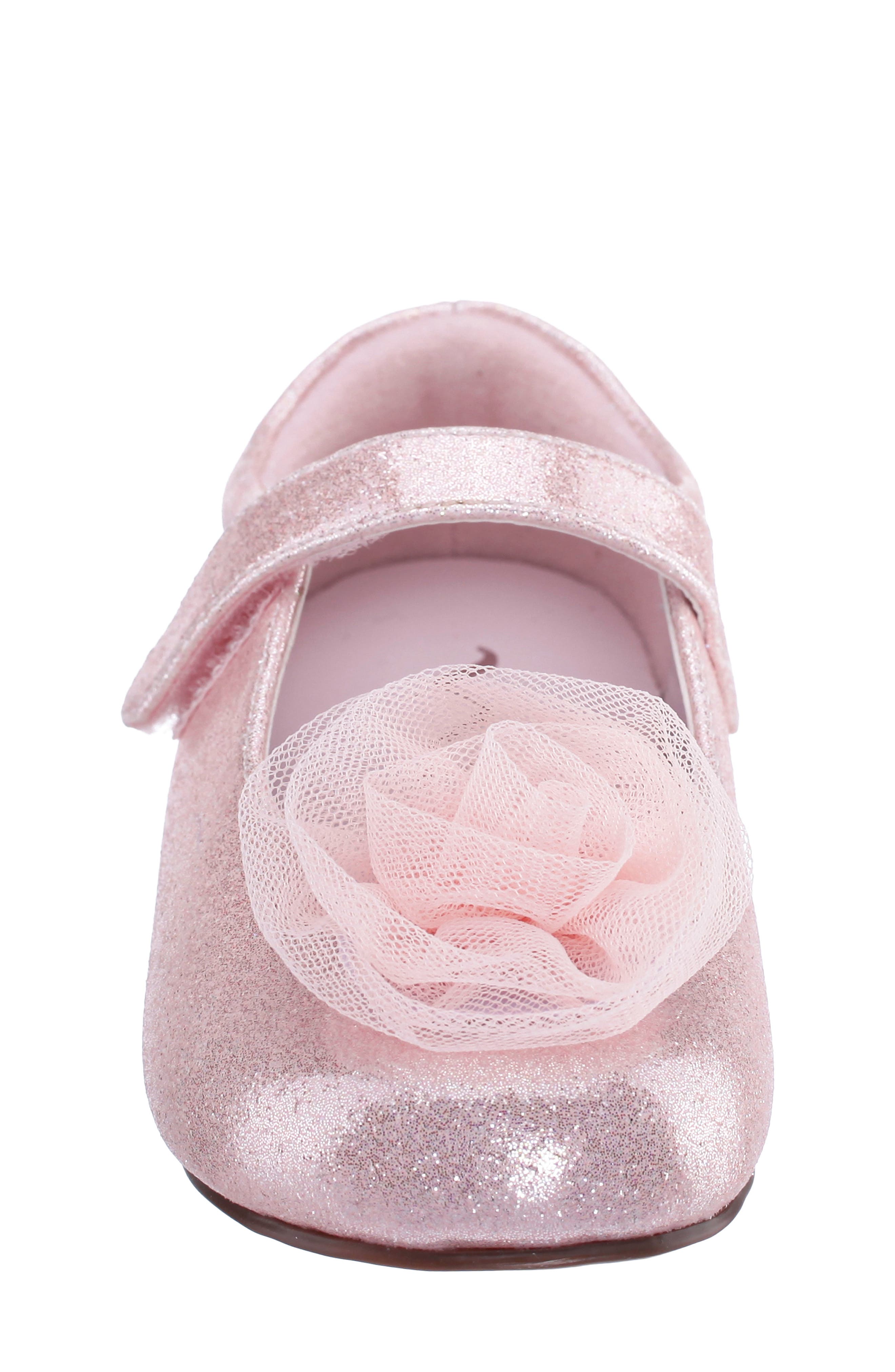 Nina Kids' Bluee Rosette Mary Jane Flat, Alternate, color, Light Pink Shimmer