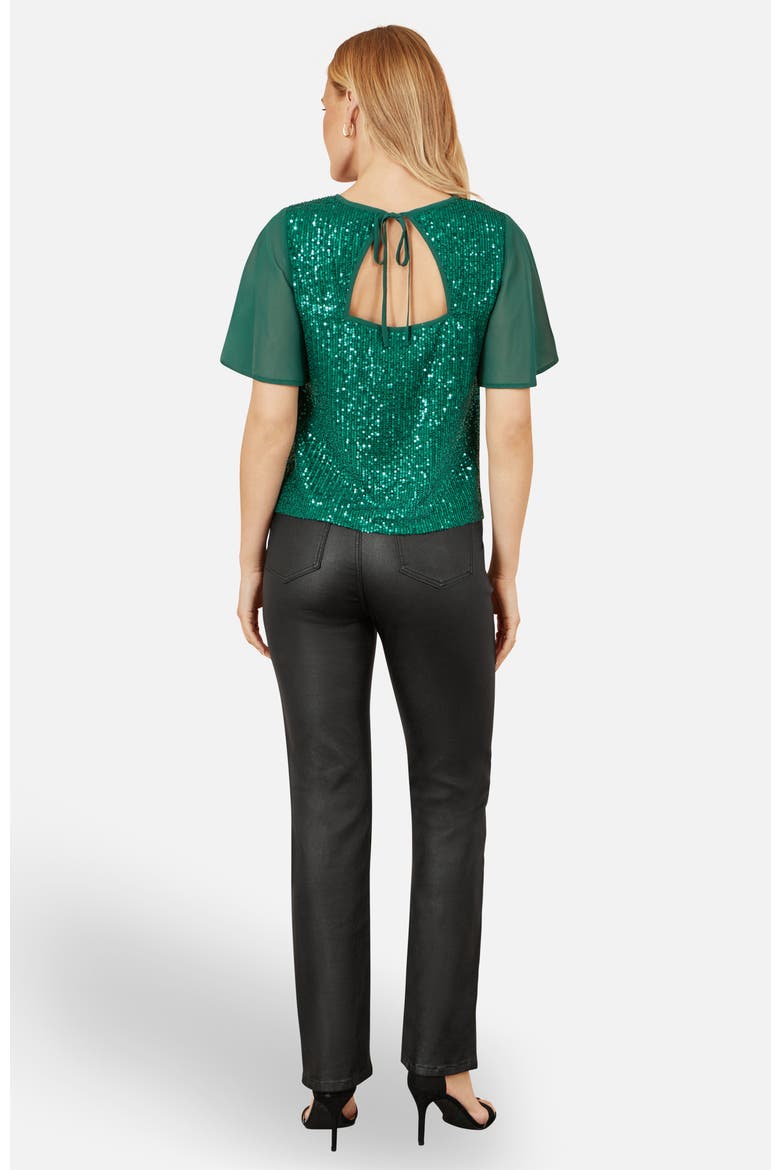 Sheer Short Sleeve Sequin Top, Alternate, color, Green