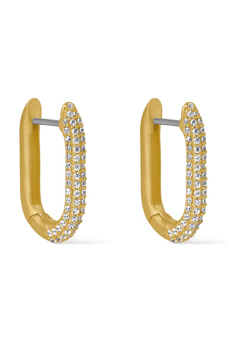 Small Juliette Pavé Hinged Hoop Earrings, Main, color, WHITE TOPAZ/ GOLD