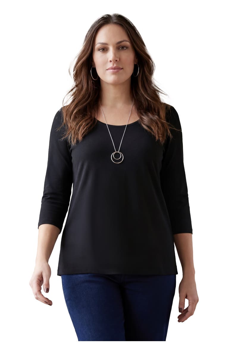 Stretch Cotton Scoop Neck Tee (Plus), Main, color, BLACK
