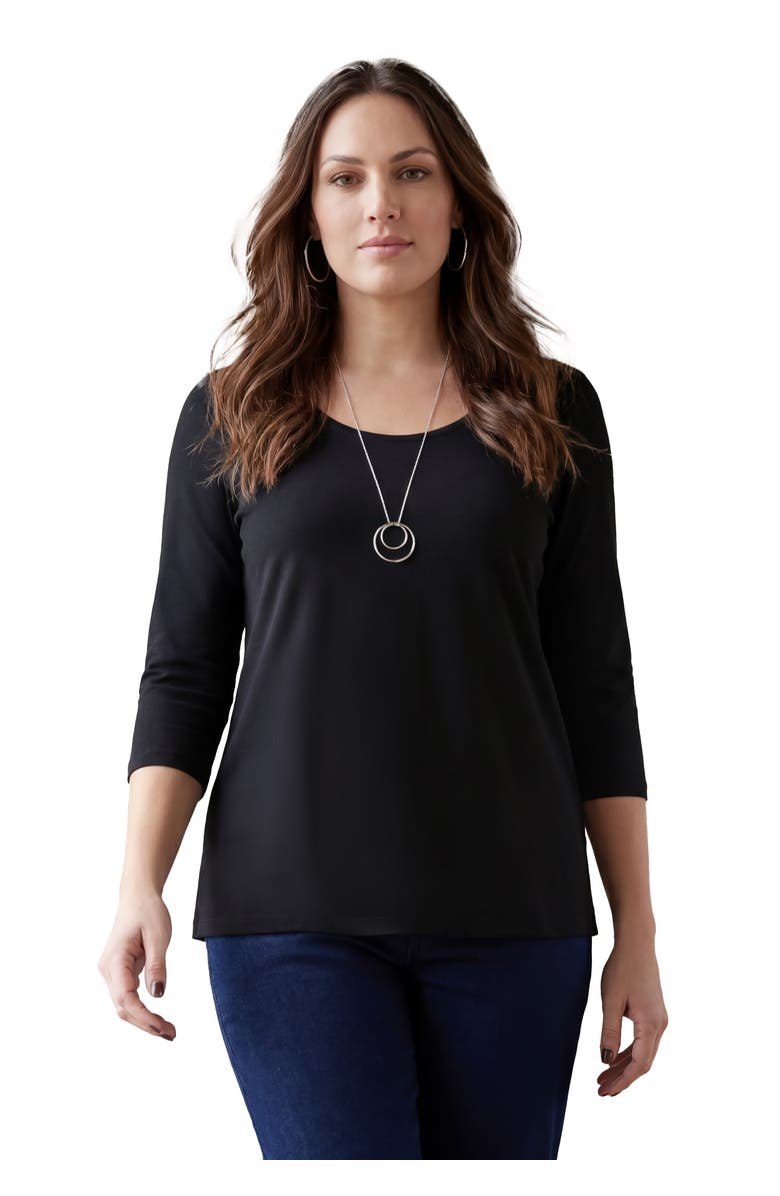 Jessica London Stretch Cotton Scoop Neck Tee, Main, color, Black