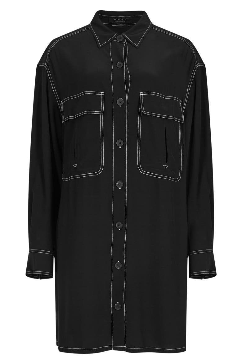 Vita Long Sleeve Shirtdress, Alternate, color, BLACK