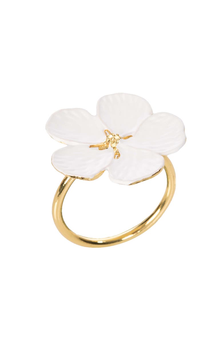 C&F Home White Flower Tabletop Napkin Rings Set of 4, Main, color, Gold