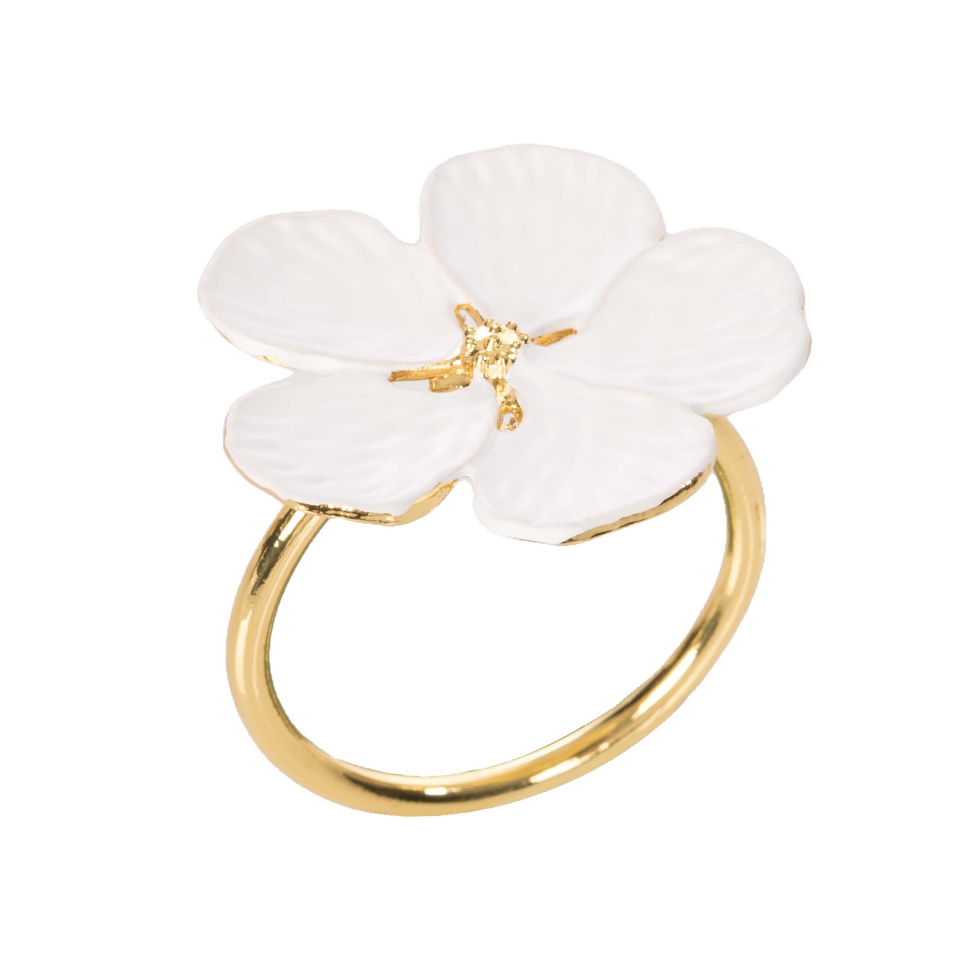 C&F Home White Flower Set of 4 Napkin Rings - Gold