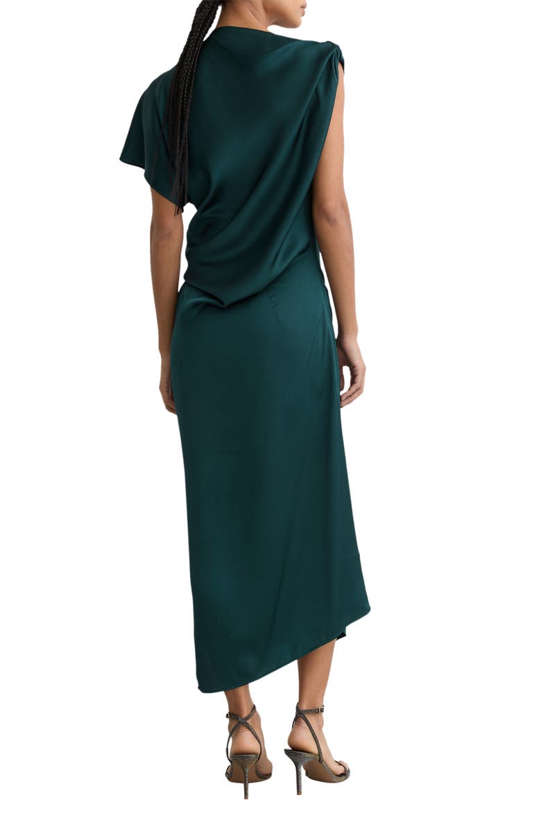 Reiss Kenzie Asymmetric Satin Dress, Alternate, color, Teal Green