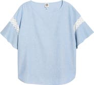 Anne Klein Lace Trim Flutter Sleeve Linen Blend Top