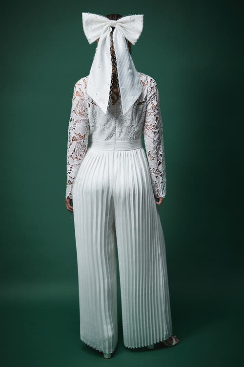 Coast Lisa Tan Lace Top Wide Leg Jumpsuit In White
