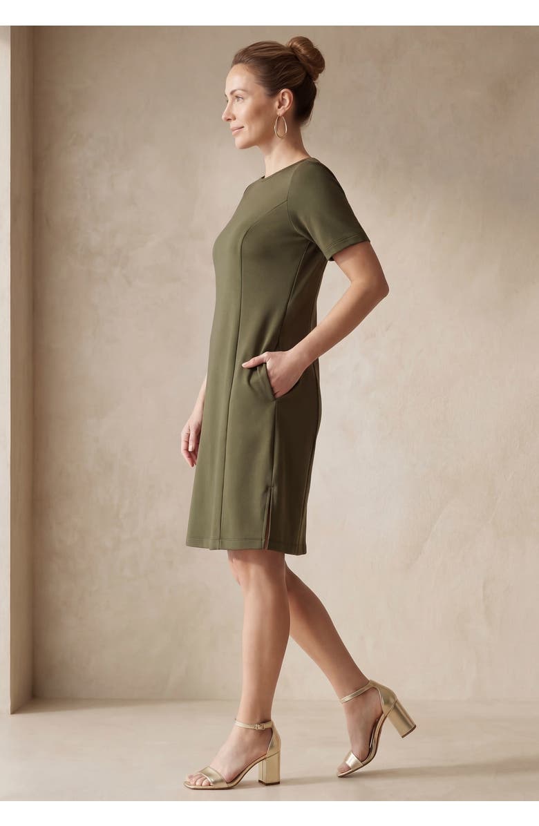 Jessica London Perfect Ease Short-Sleeve Shift Dress, Alternate, color, Dark Olive Green