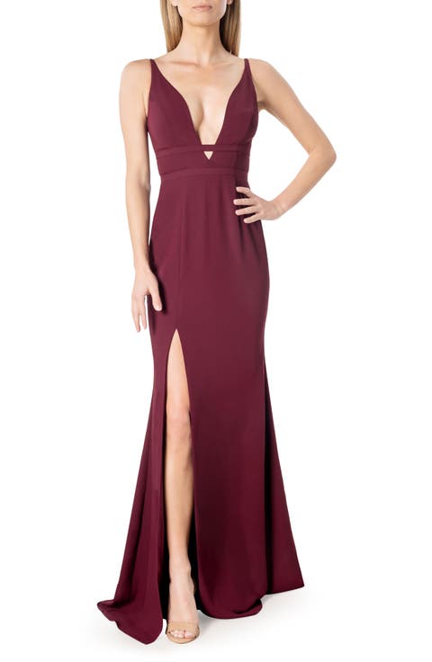 Viola Plunge Neck Mermaid Gown