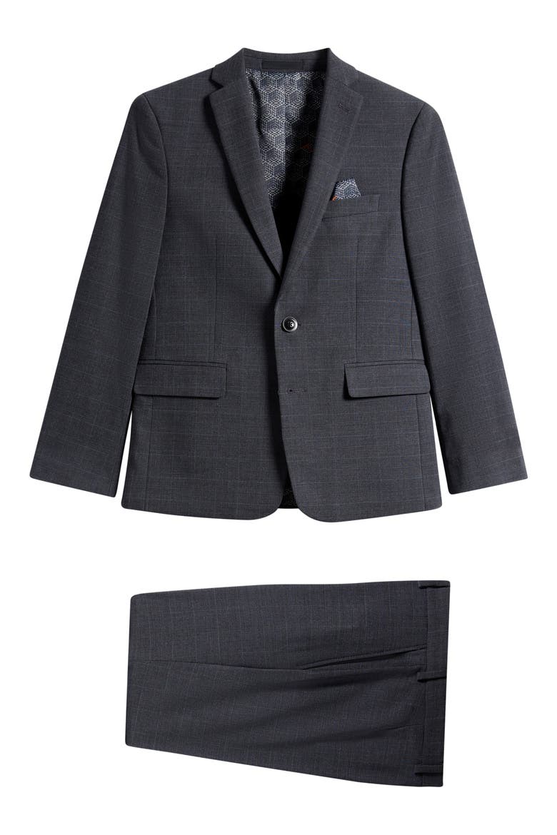 Kids' Dark Blue Windowpane Two-Piece Suit, Main, color, DARKBLUE
