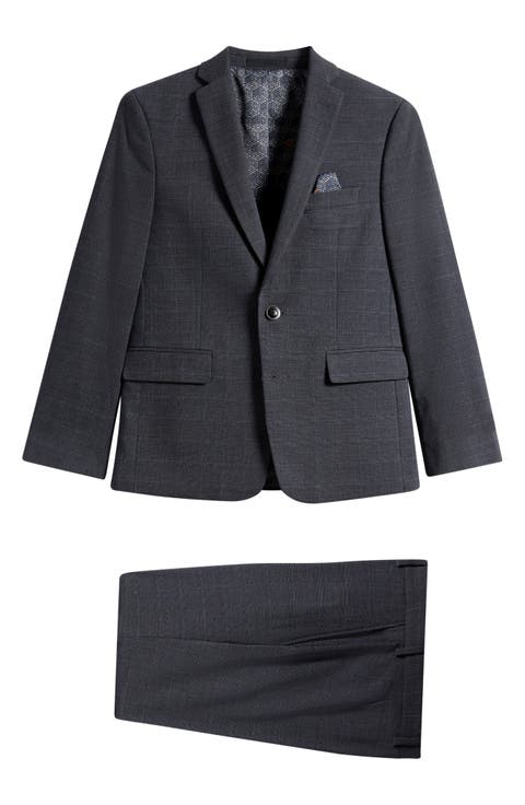 Kids' Dark Blue Windowpane Two-Piece Suit