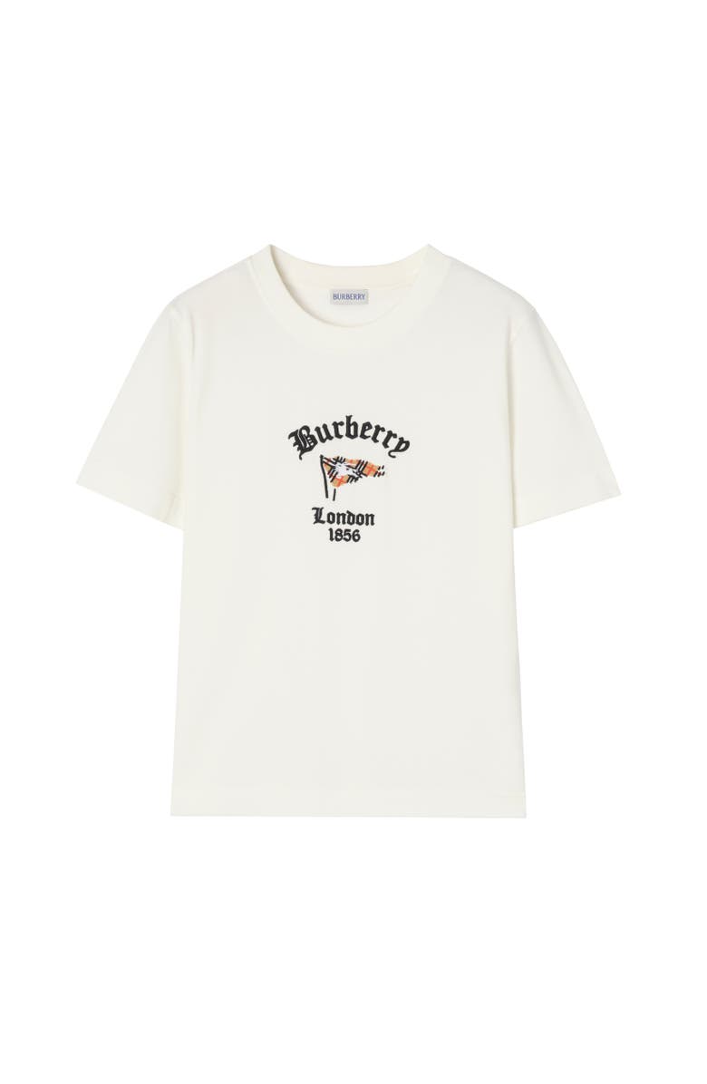 Burberry Check Flag Cotton T-shirt, Alternate, color, Chalk White