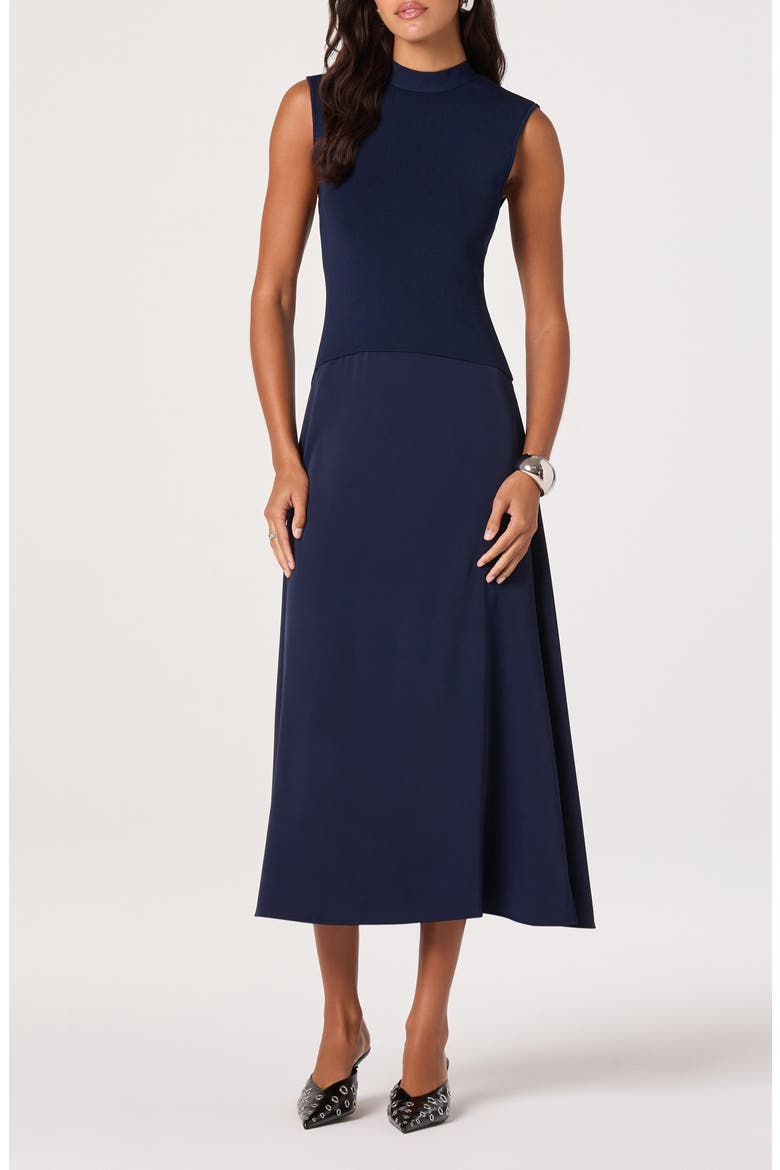 Mixed Media Dress, Main, color, NAVY