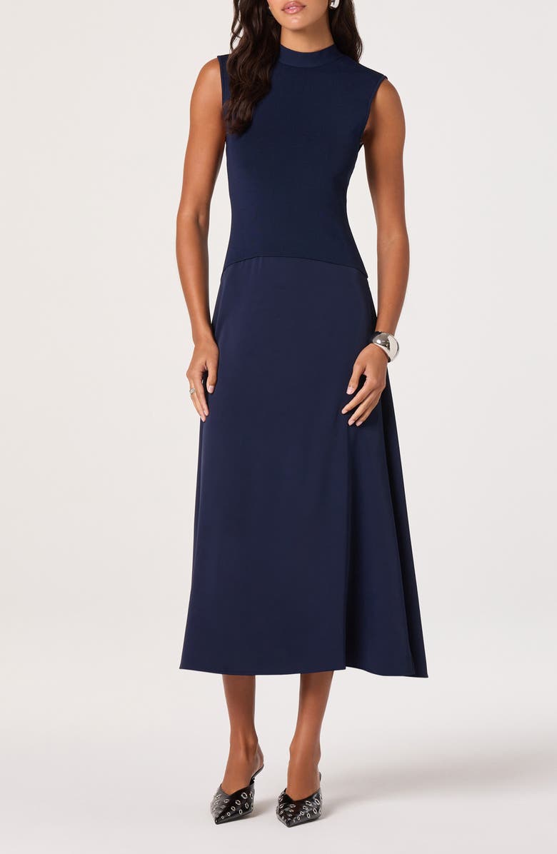 ASTR the Label Mixed Media Dress, Main, color, Navy