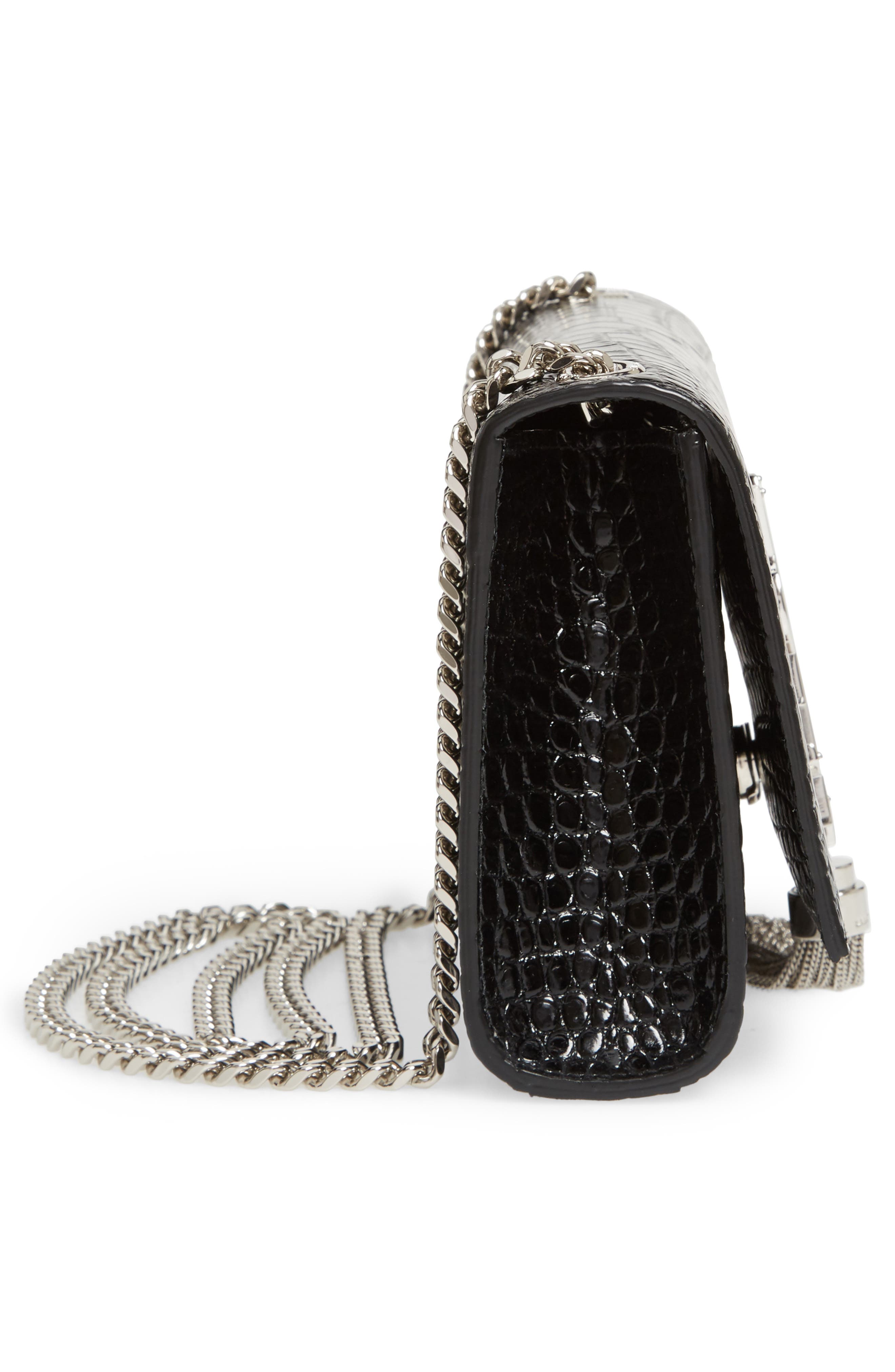Saint Laurent Small Kate Croc Embossed Leather Shoulder Bag, Alternate, color, 