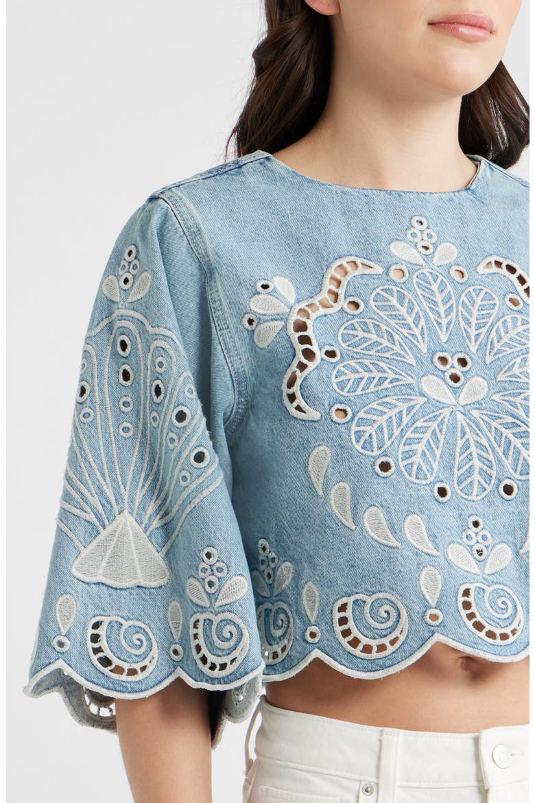 Richelieux Eyelet Detail Crop Denim Top (Women) | Nordstrom