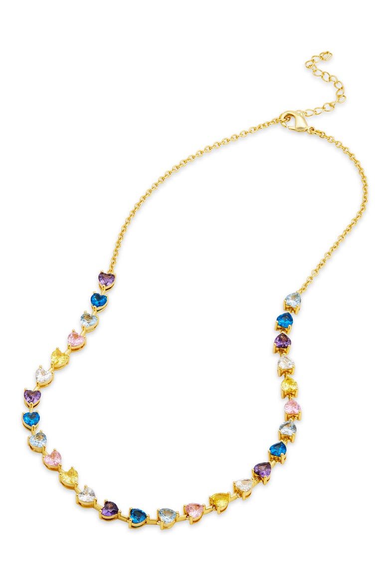 Cubic Zirconia Heart Tennis Necklace, Main, color, GOLD