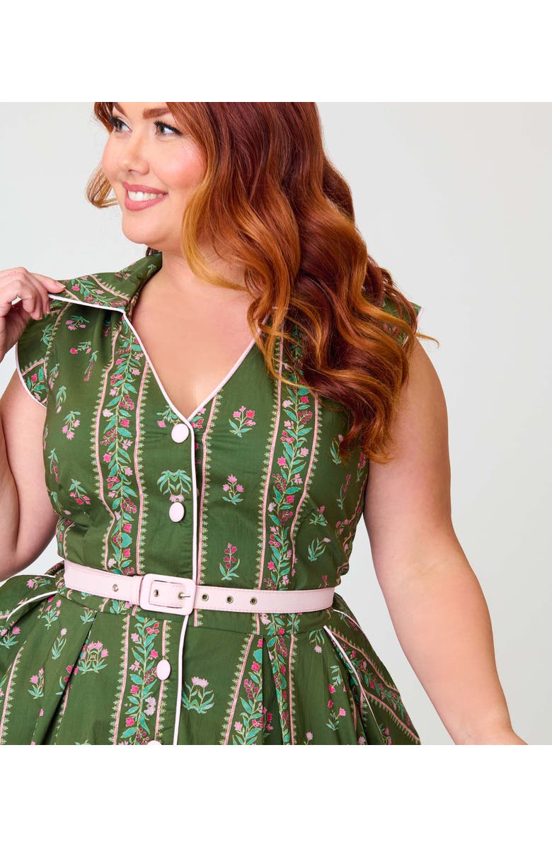 Unique Vintage Plus Size Shirt Swing Dress, Alternate, color, Green Floral Stripe