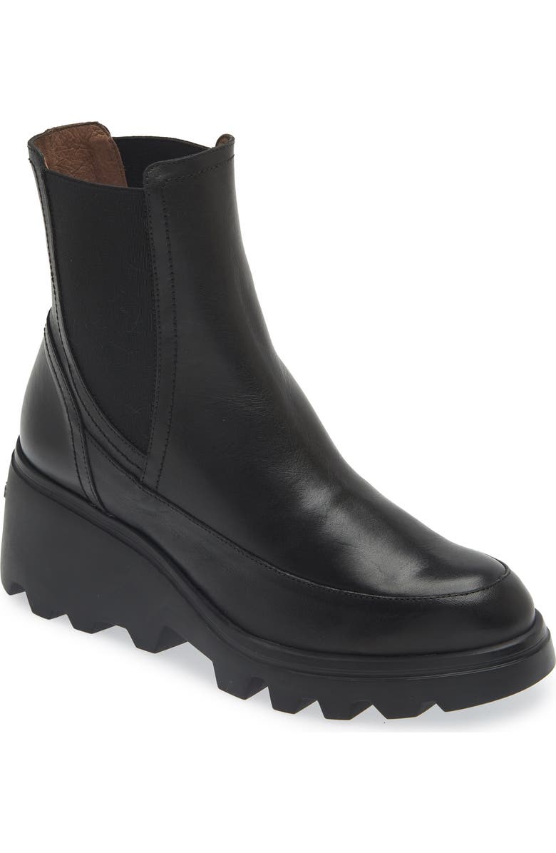 Wonders Platform Wedge Chelsea Boot, Main, color, Black Leather