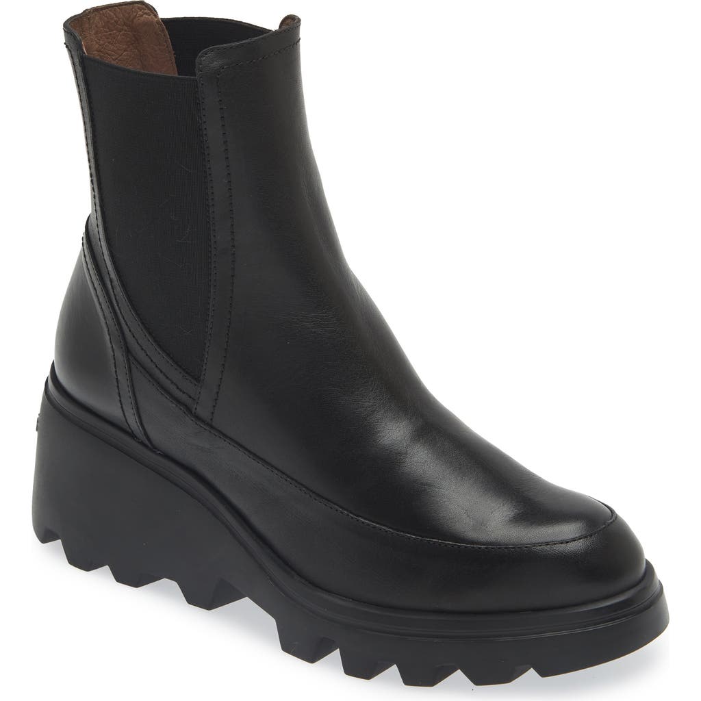 Wonders Platform Wedge Chelsea Boot in Black Leather