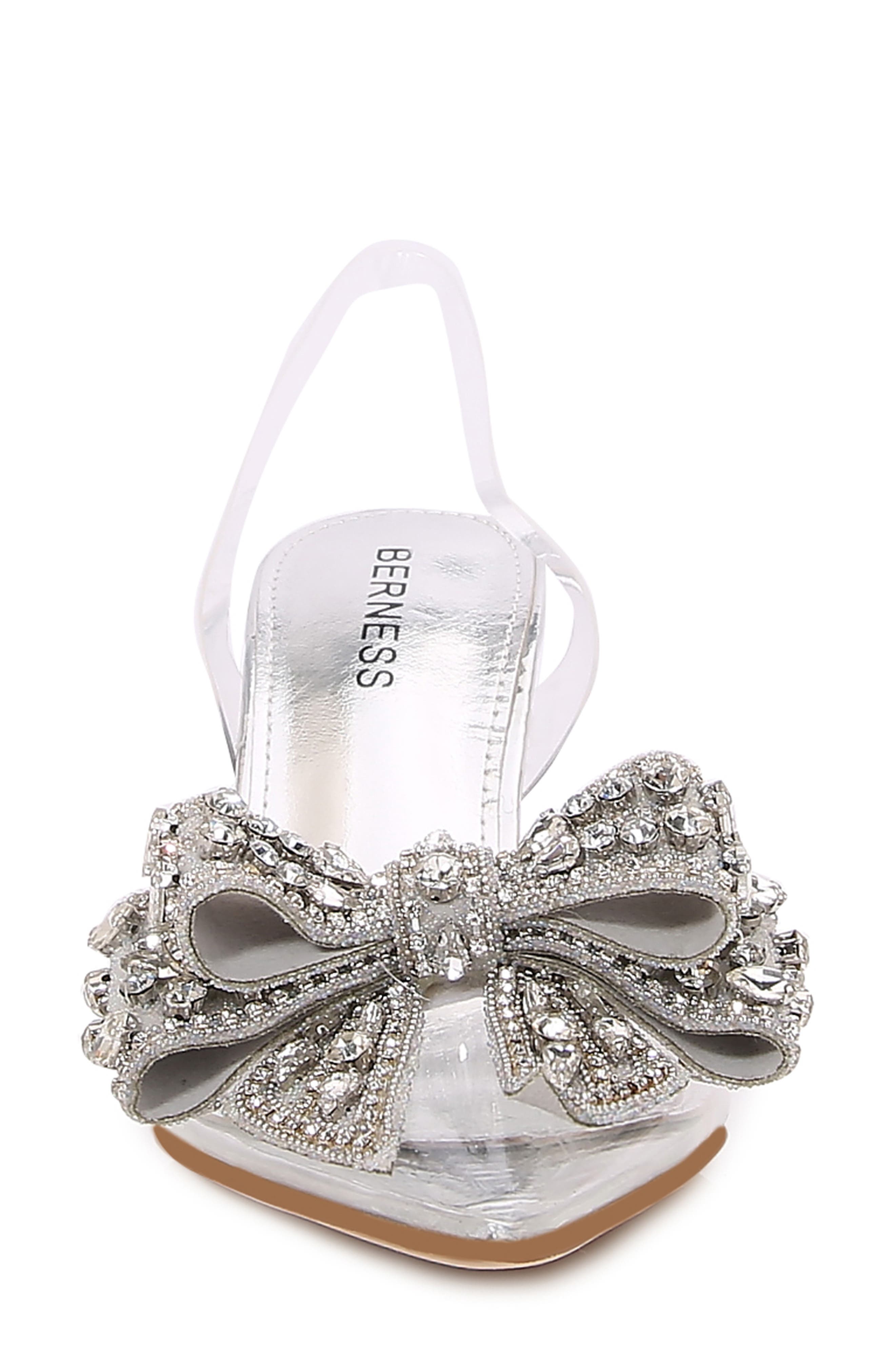 Nina Rhinestone Bow Clear Kitten Heel Pump, Alternate, color, SILVER