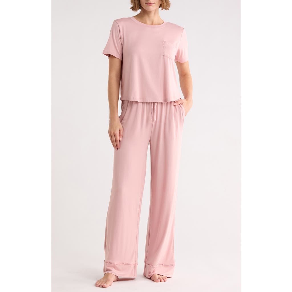YOGALICIOUS Rebalance Boxy Crop Long Pajamas in Blush Silk at Nordstrom Rack, Size Medium