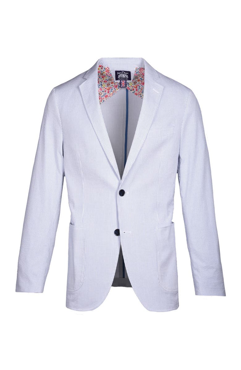 SAVILE ROW CO Seersucker Notch Lapel Slim Fit Blazer, Main, color, 