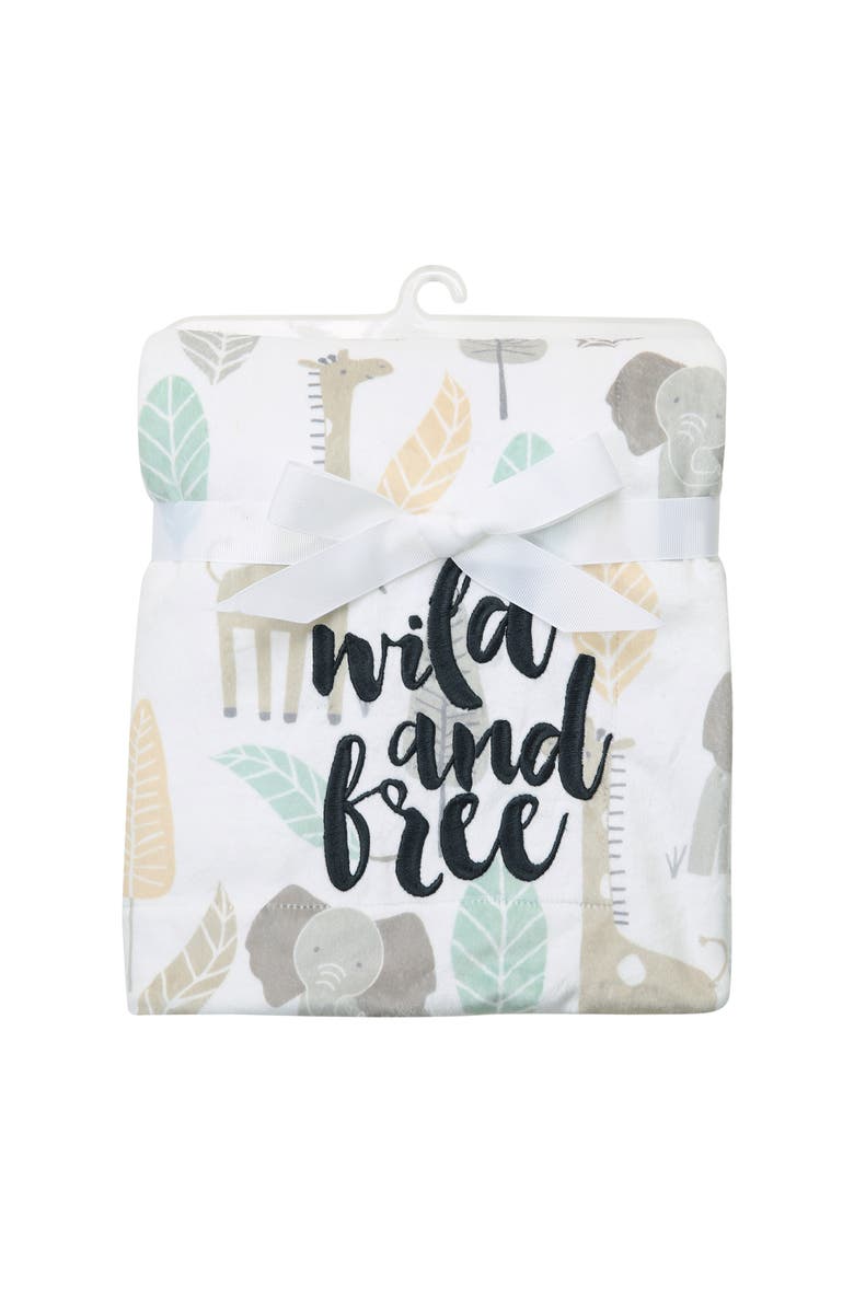 Lambs & Ivy Jungle Friends Elephant/Giraffe Safari Soft Fleece Baby Blanket, Alternate, color, Green