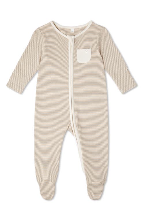 MORI Clever Stripe Zip Fitted One-Piece Pajamas in Oatmeal Stripe  product