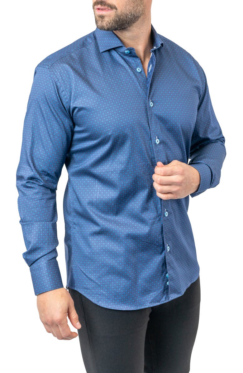 Maceoo Einstein Stretchstamped 01 Blue Contemporary Fit Button-Up Shirt, Alternate, color, Blue