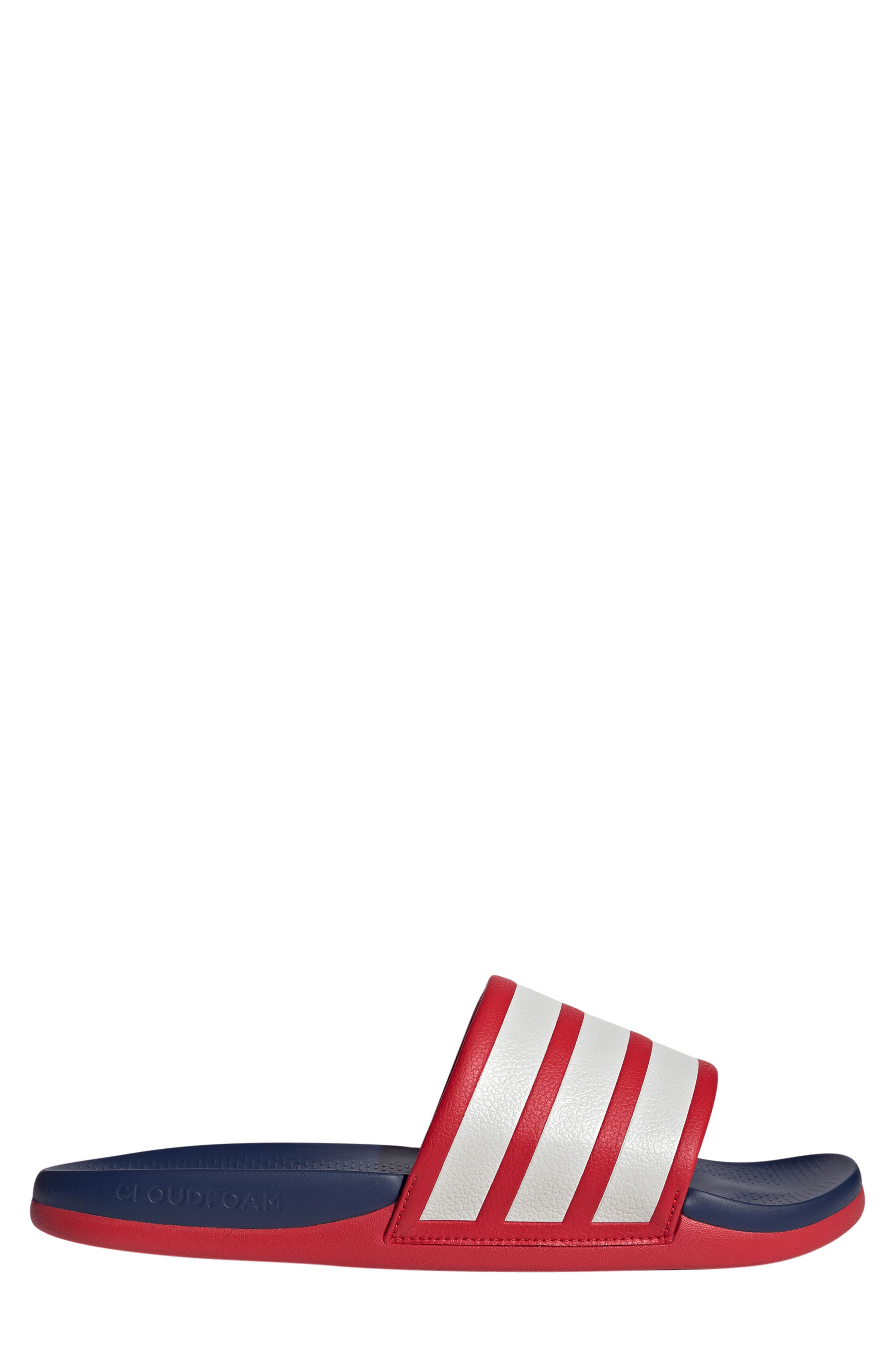 Gender Inclusive Adilette Comfort 2.0 Slide Sandal, Alternate, color, SCARLET/ WHITE/ DARK BLUE