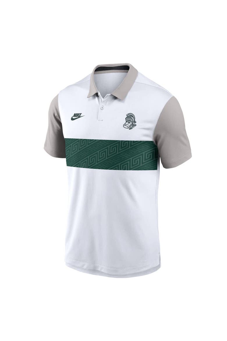 Men's Nike White/Gray Michigan State Spartans Athletic Prep Legacy Logo Vapor Performance Polo, Alternate, color, White