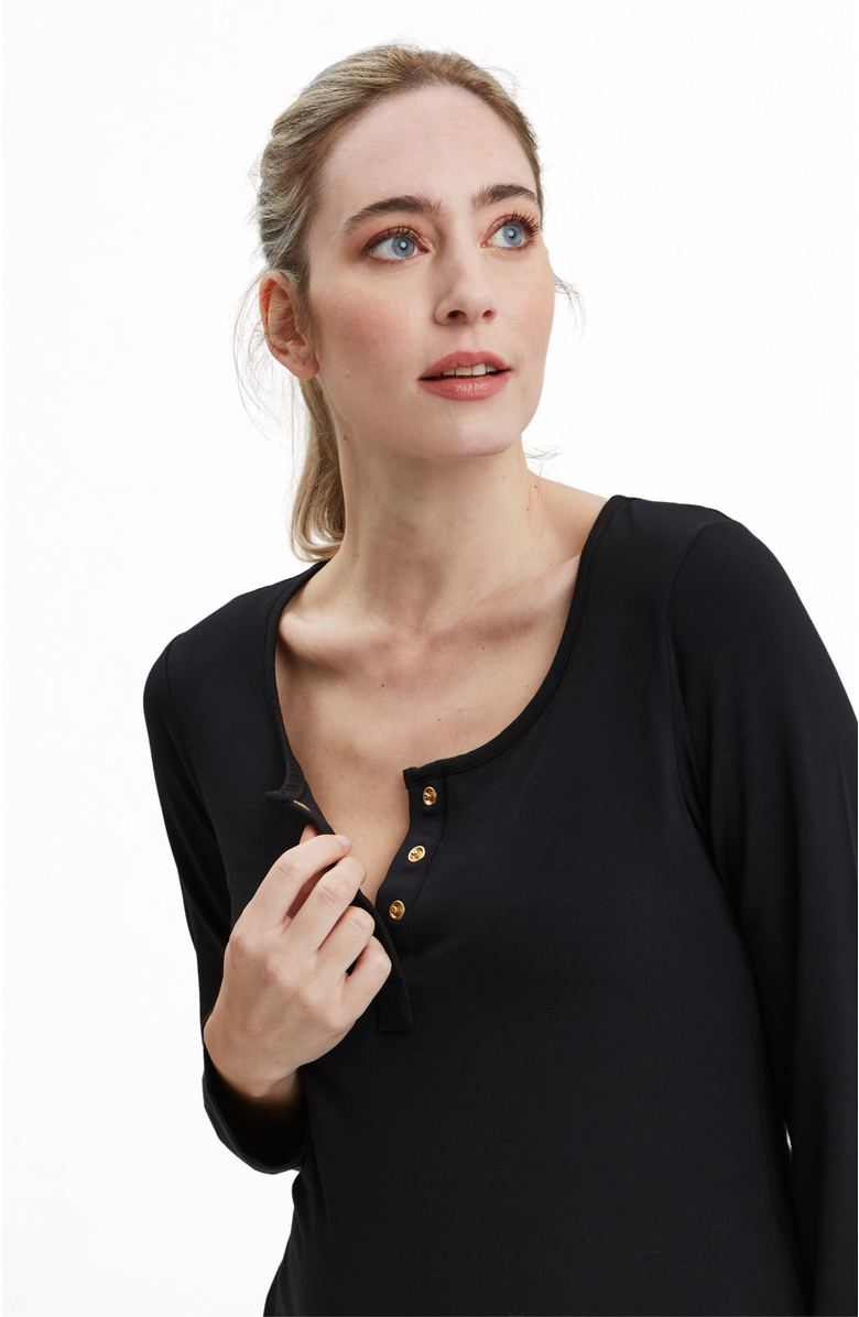Nom Maternity Heart On My Sleeve Maternity & Nursing Nightgown, Alternate, color, Black
