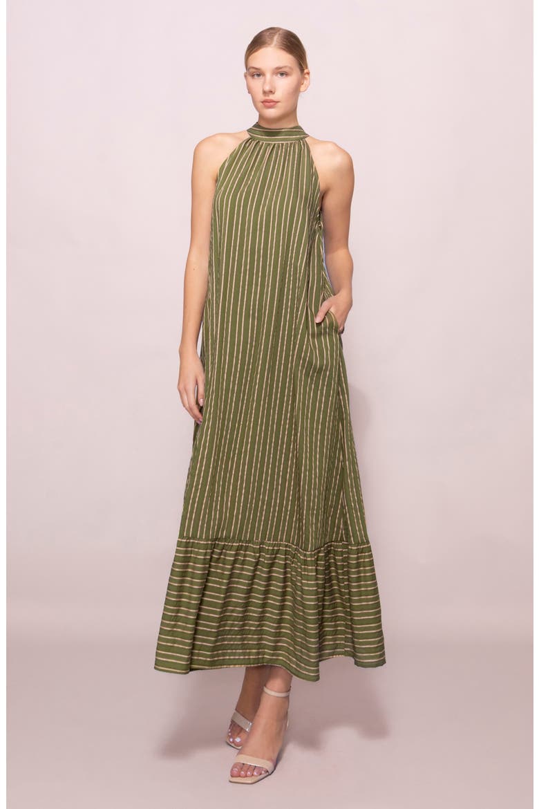 Stripe Mock Neck Maxi Sundress, Alternate, color, OLIVE STRIPE