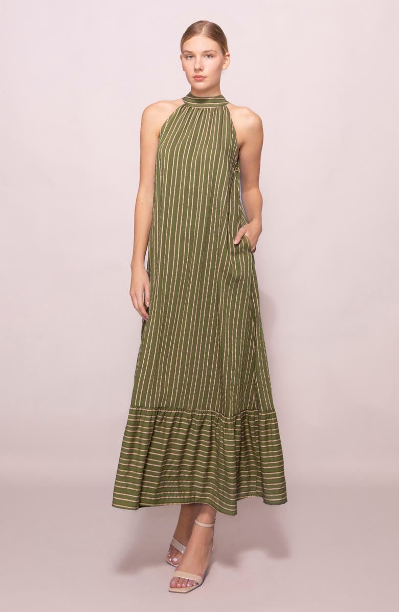 MELLODAY Stripe Mock Neck Maxi Sundress, Alternate, color, Olive Stripe