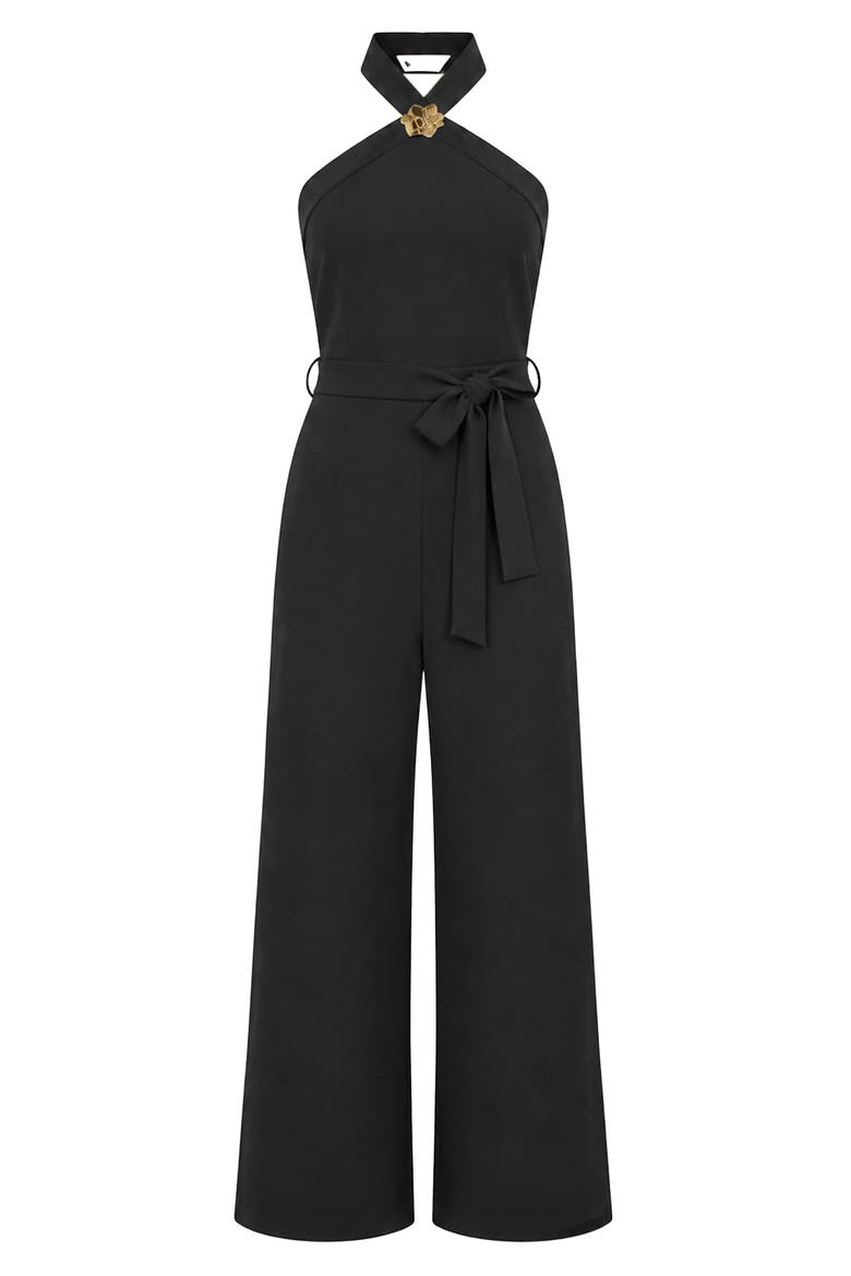 Cross Over Halter Neck Jumpsuit, Alternate, color, Black
