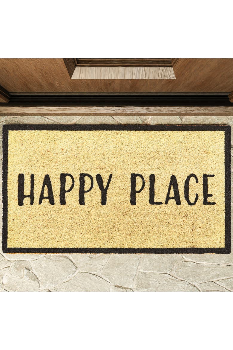 Happy Place PVC Coir Door Mat Everyday Black Doormat, Alternate, color, Black