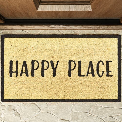 Tag Happy Place Pvc Coir Door Mat Everyday Black Doormat In Neutral
