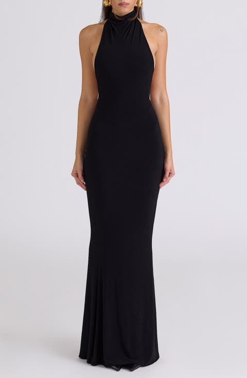 Sadira Draped Jersey Halter Mermaid Gown