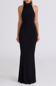 HOUSE OF CB Sadira Draped Jersey Halter Mermaid Gown