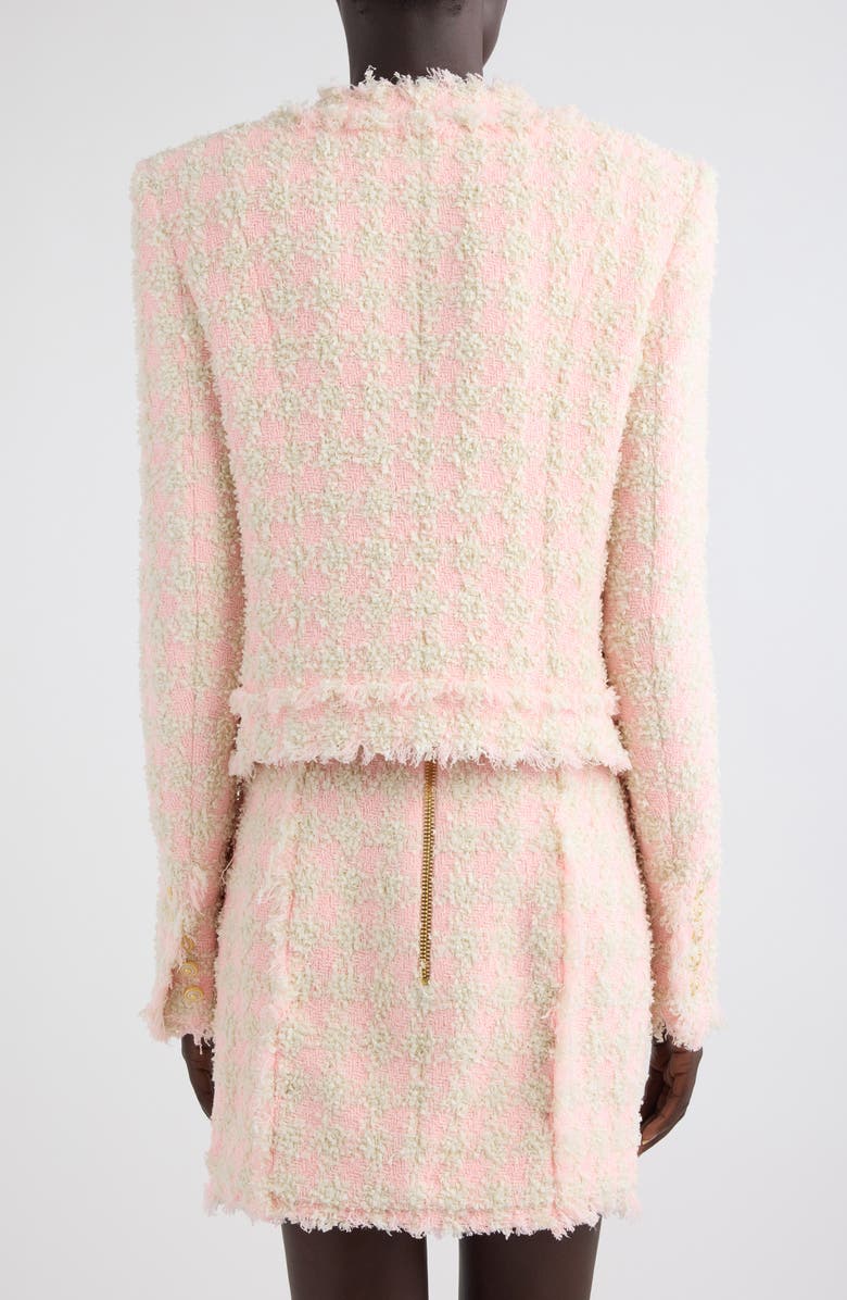 Balmain Five-Button Collarless Tweed Jacket, Alternate, color, 