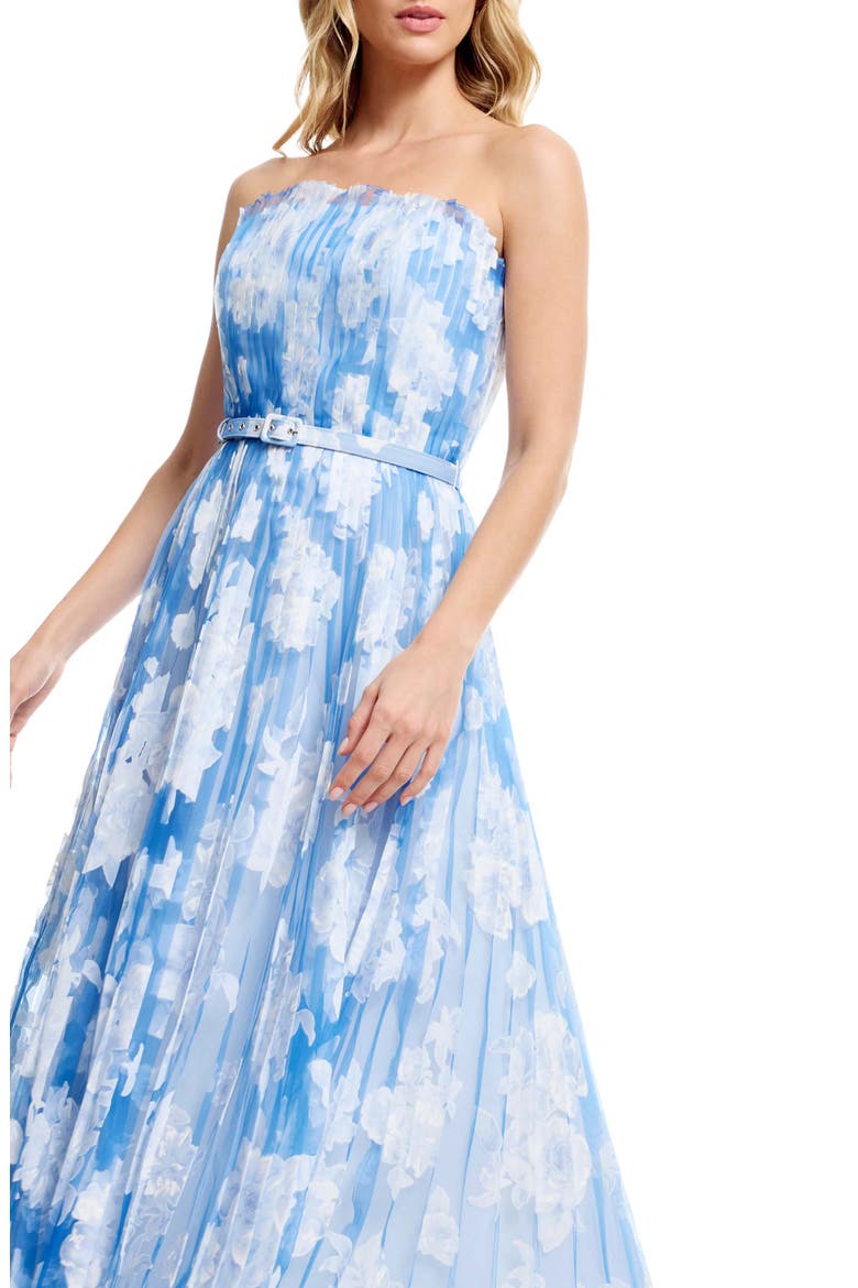 Verity Pleated Belted Strapless Gown, Alternate, color, SKY MULTI