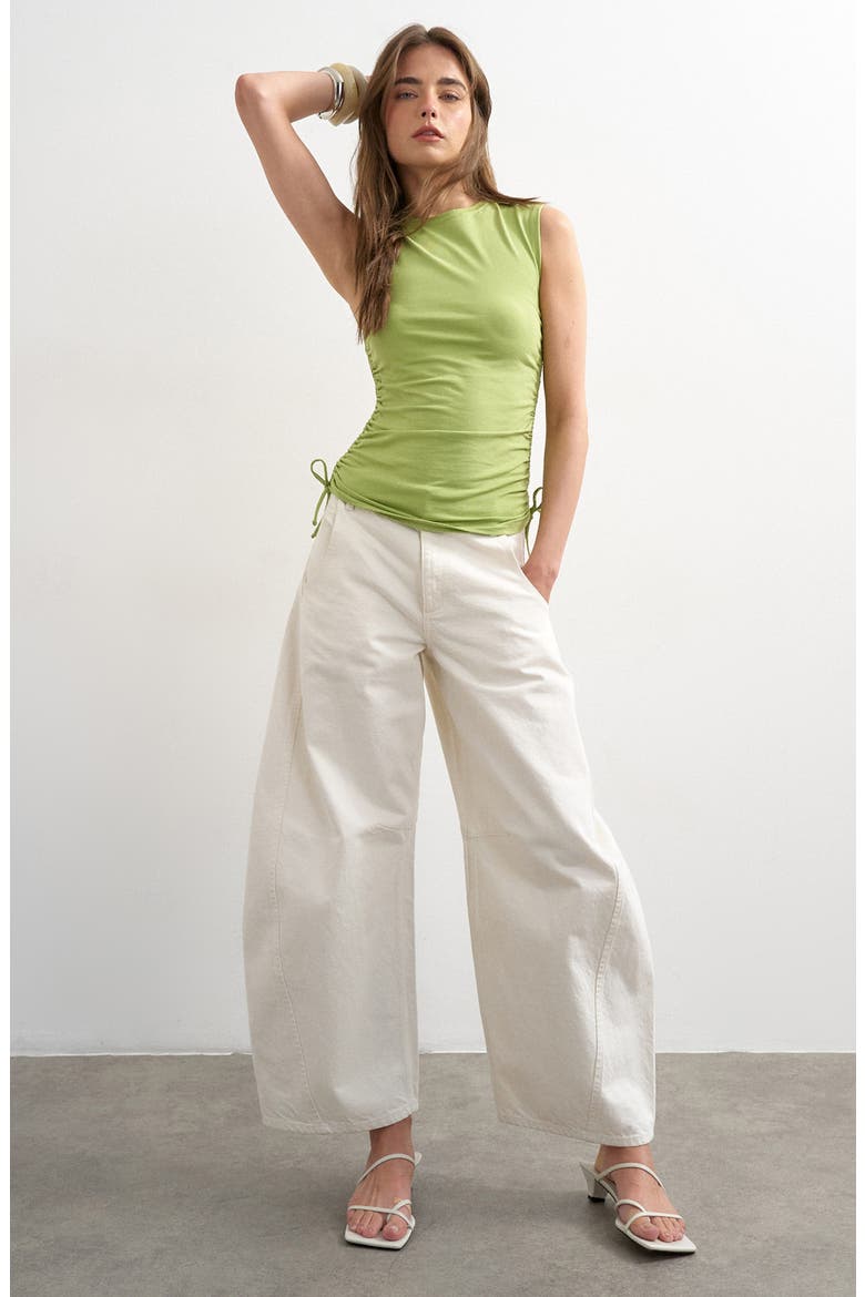 Drawstring Ruched Stretch Cotton Tank, Alternate, color, LGREEN