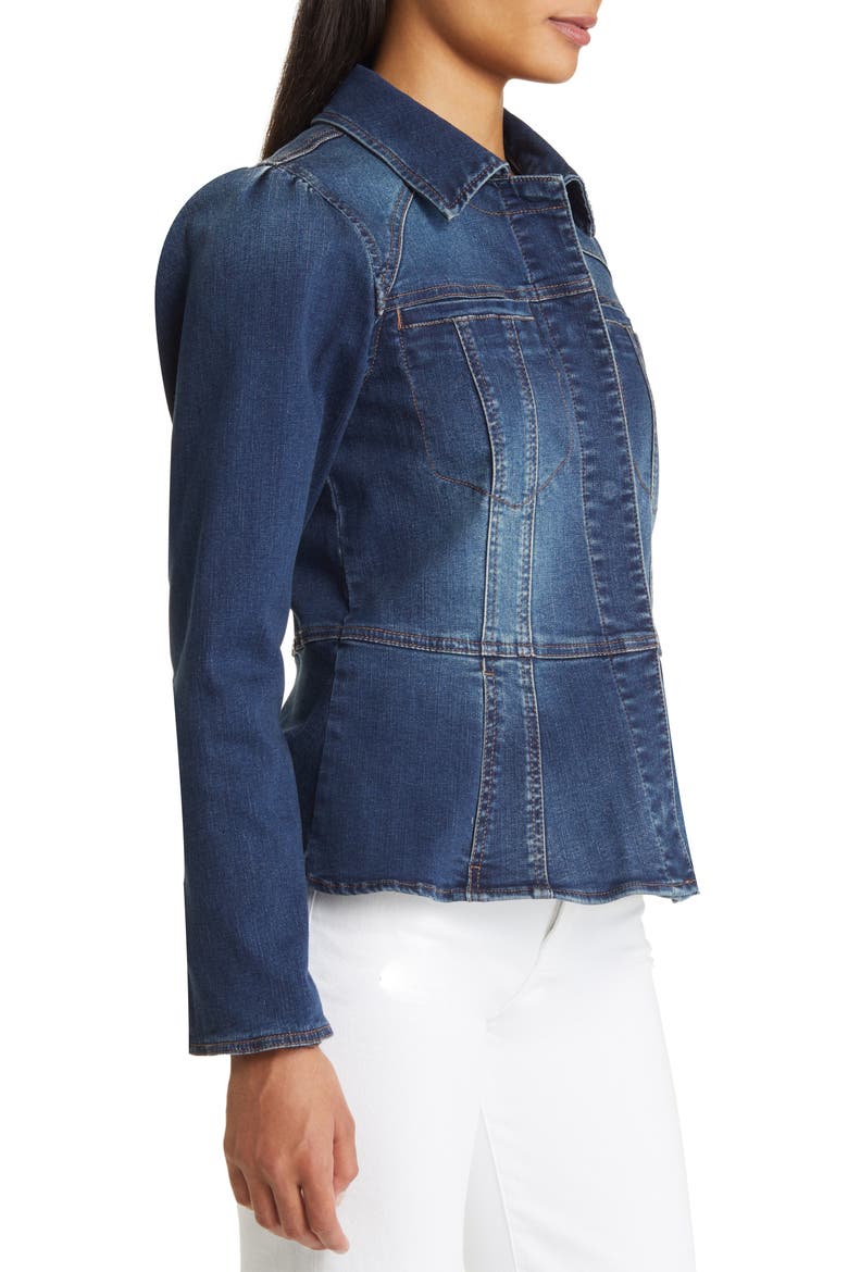 Peplum Denim Jacket, Alternate, color, BLUE
