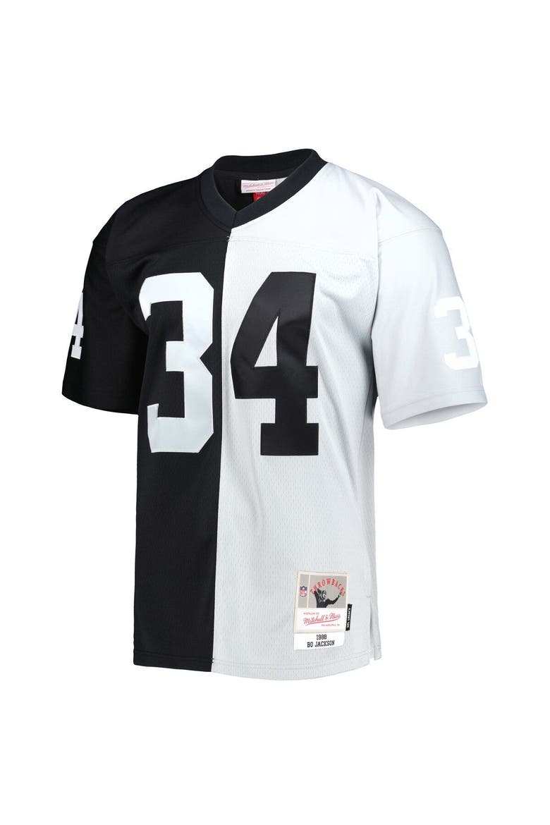 Men's Mitchell & Ness Bo Jackson Black/Silver Las Vegas Raiders 1988 Split Legacy Replica Jersey, Alternate, color, Black
