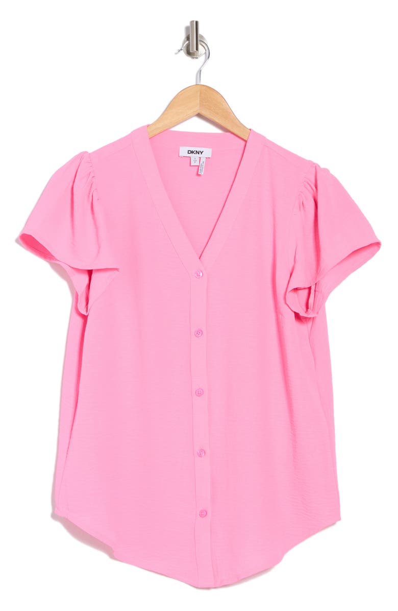 DKNY V-Neck Button-Up Top, Alternate, color, Highlightr