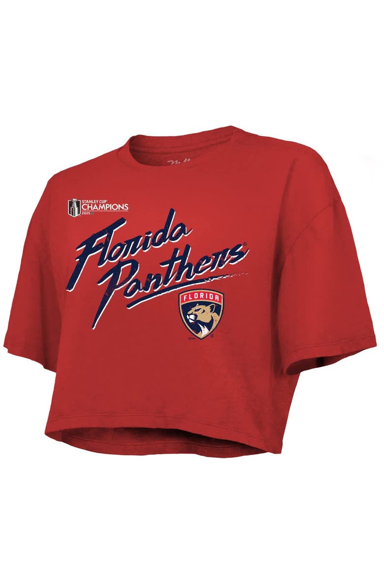 Majestic Threads Women's Majestic Threads Matthew Tkachuk Red Florida Panthers 2025 Stanley Cup Champions Name & Number Boxy Cropped T-Shirt, Alternate, color,
