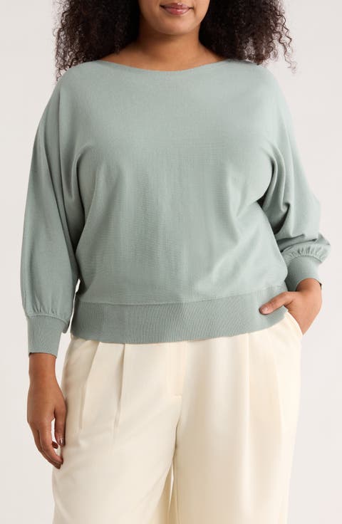 Dolman Elbow Sleeve Sweater (Plus)