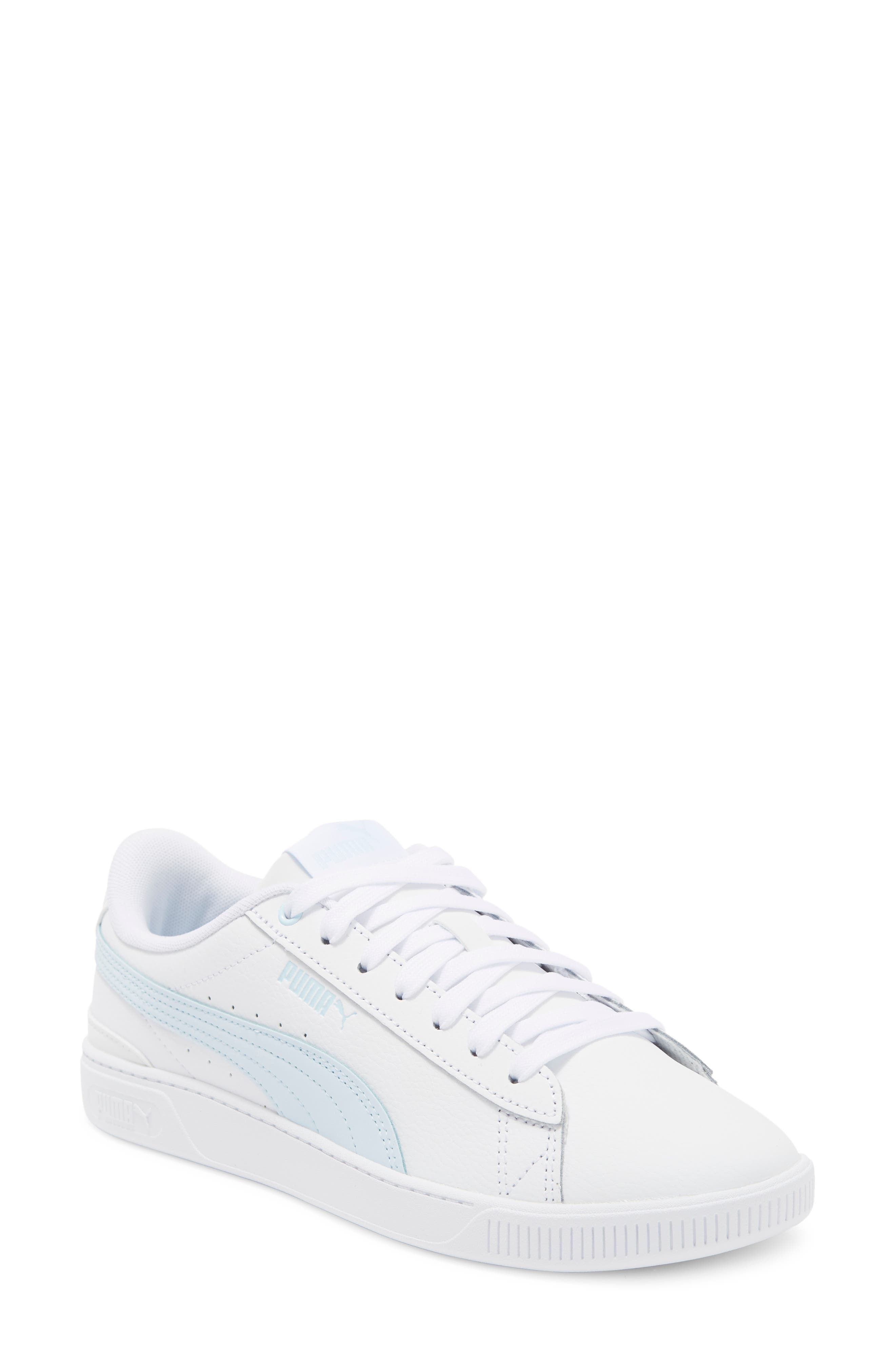 Vikky Leather Sneaker, Main, color, PUMA WHITE-ICY BLUE
